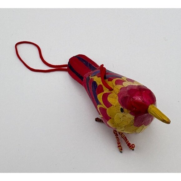 Vintage Wheatstraw Bird Christmas Tree Ornament Tropical Pink Yellow - Picture 5 of 8